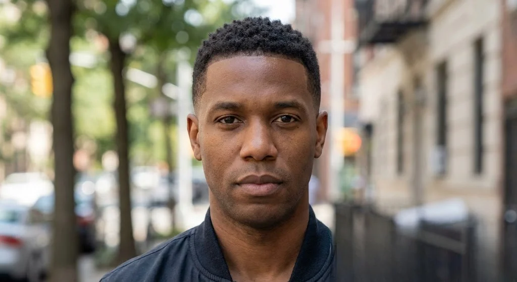 Man with number 4 butch cut and soft natural line-up