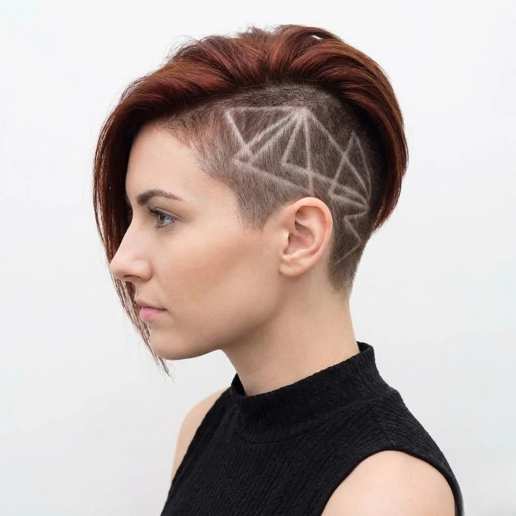 Geometric side design buzz cut style for women