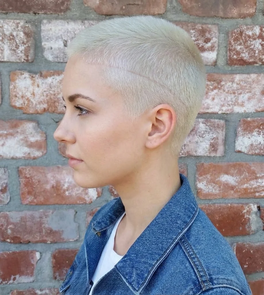 Platinum head buzz cut style for women