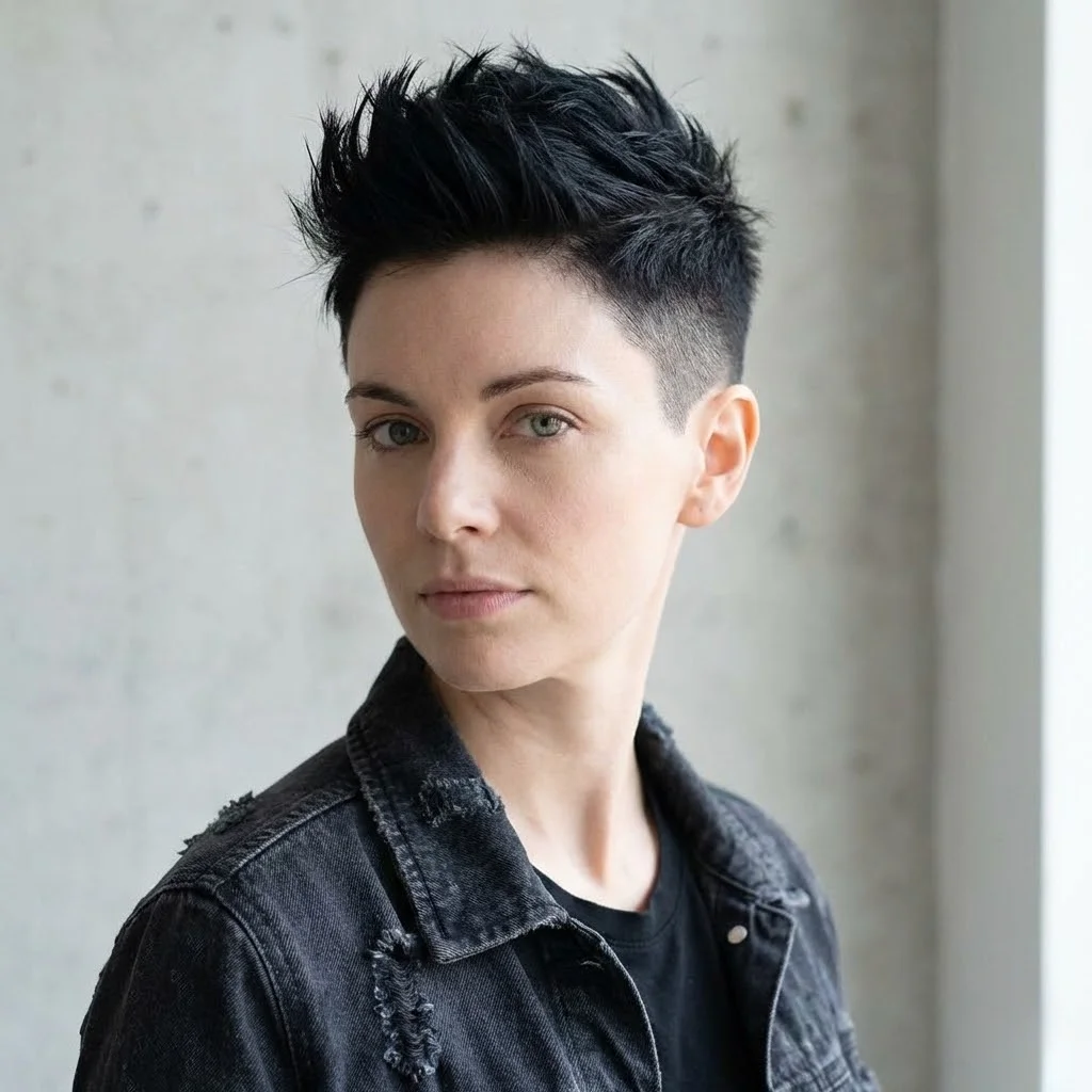 Spiked pixie buzz cut style for women